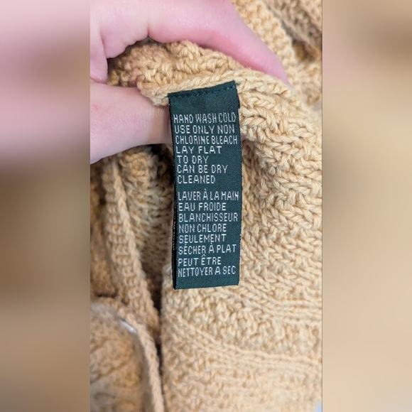 Ralph Lauren Womens Cardigan Small Yellow Chunky Cable Hand Knit Cotton Sweater - Picture 5 of 6